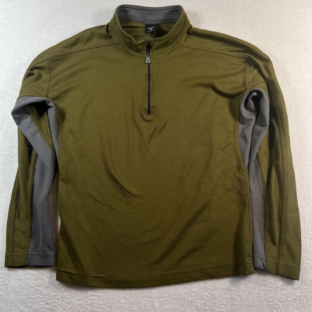 PrAna Breathe 1/4 Zip Pullover Mens Medium Green Long Sleeve Hiking Performance